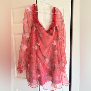 Floral Sheer Red Blouse